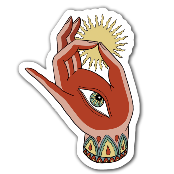 Sticker "Mudra Mystique", geste pratiqué dans le yoga et la méditation, aux significations précises et servant divers objectifs, comme la guérison, la concentration ou l'éveil spirituel.